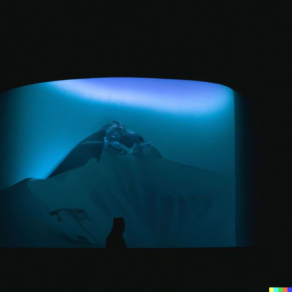 someone gazing at Mount Everest in a light installation by James Turrell, photograph